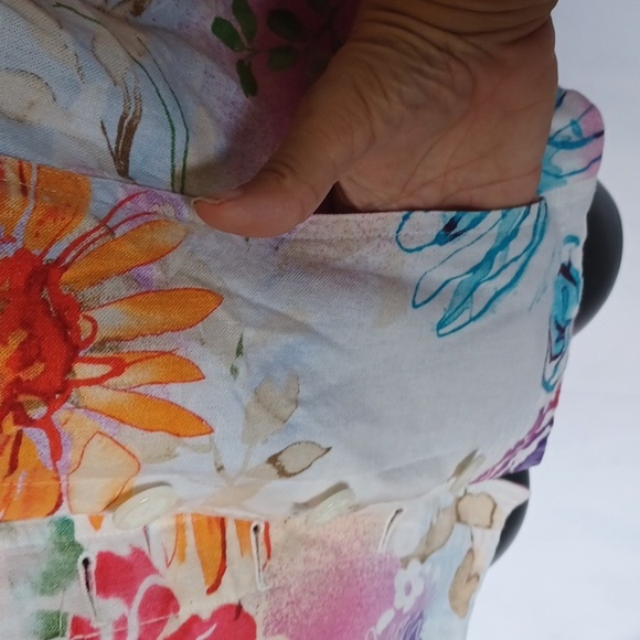 Coldwater Creek Multi Watercolor Floral Jacket Linen Blend Pockets, sz 10 - Picture 4 of 8